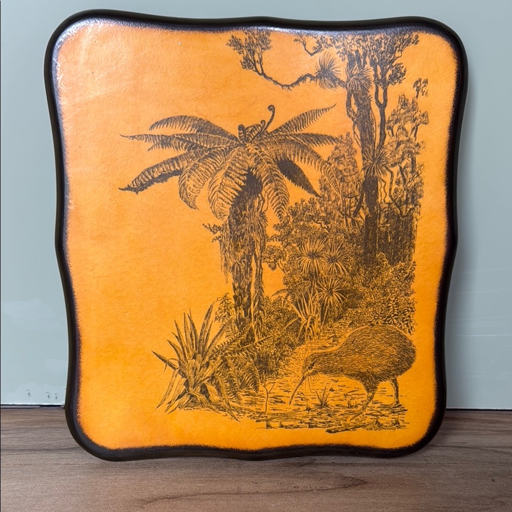 Vintage Orange Decorative Tray with Black Design